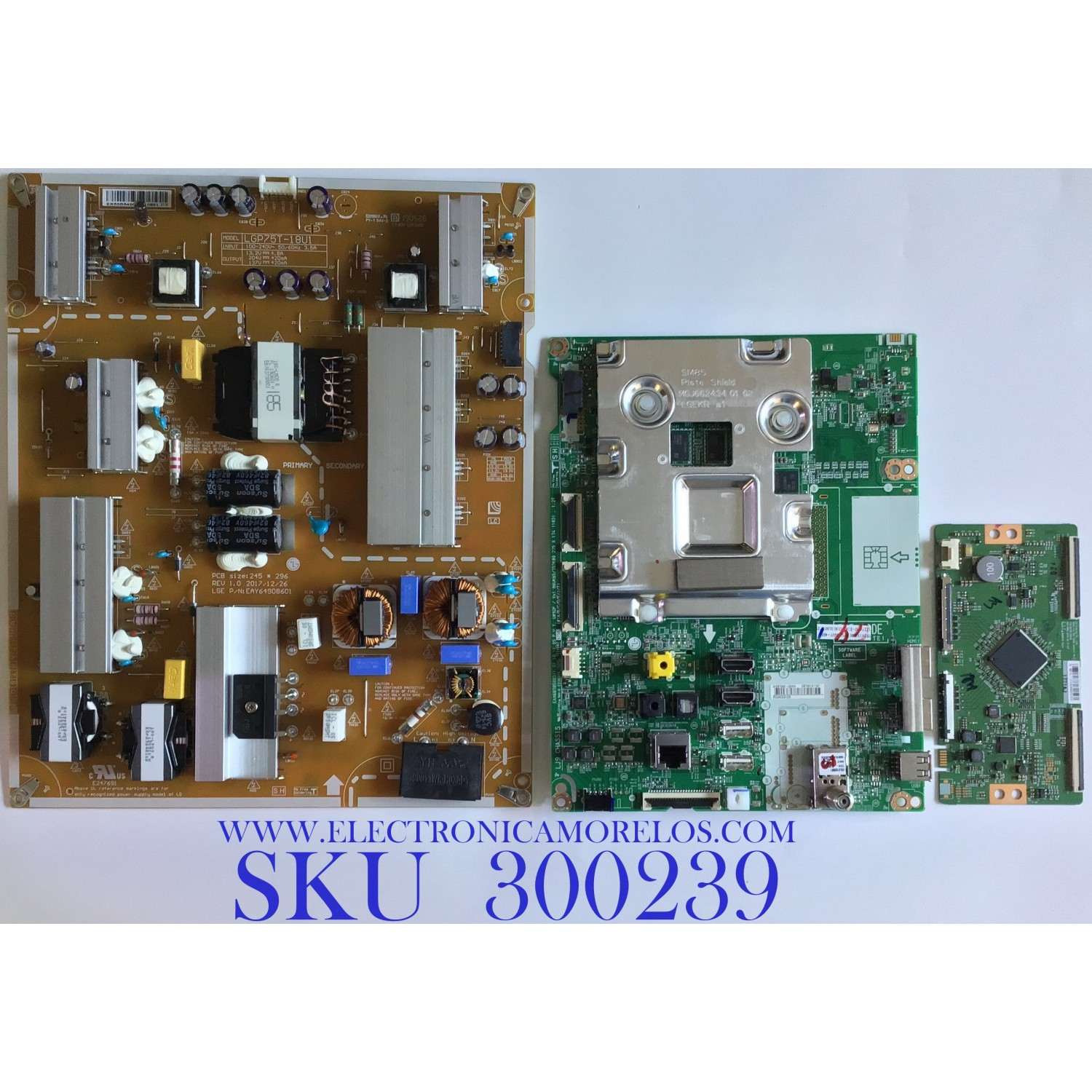 KIT DE TARJETAS PARA TV LG / MAIN EBT66161101 / EAX68785003(1.0) / FUENTE EAY64908601 / LGP75T-18U1 / T-CON 6871L-1771A / 6870C-0821B / PANEL NC750DQF-AAHR1 / MODELO 75UM8070PUA.BUSYLOR / 75UM8070PUA.BUSYLKR
